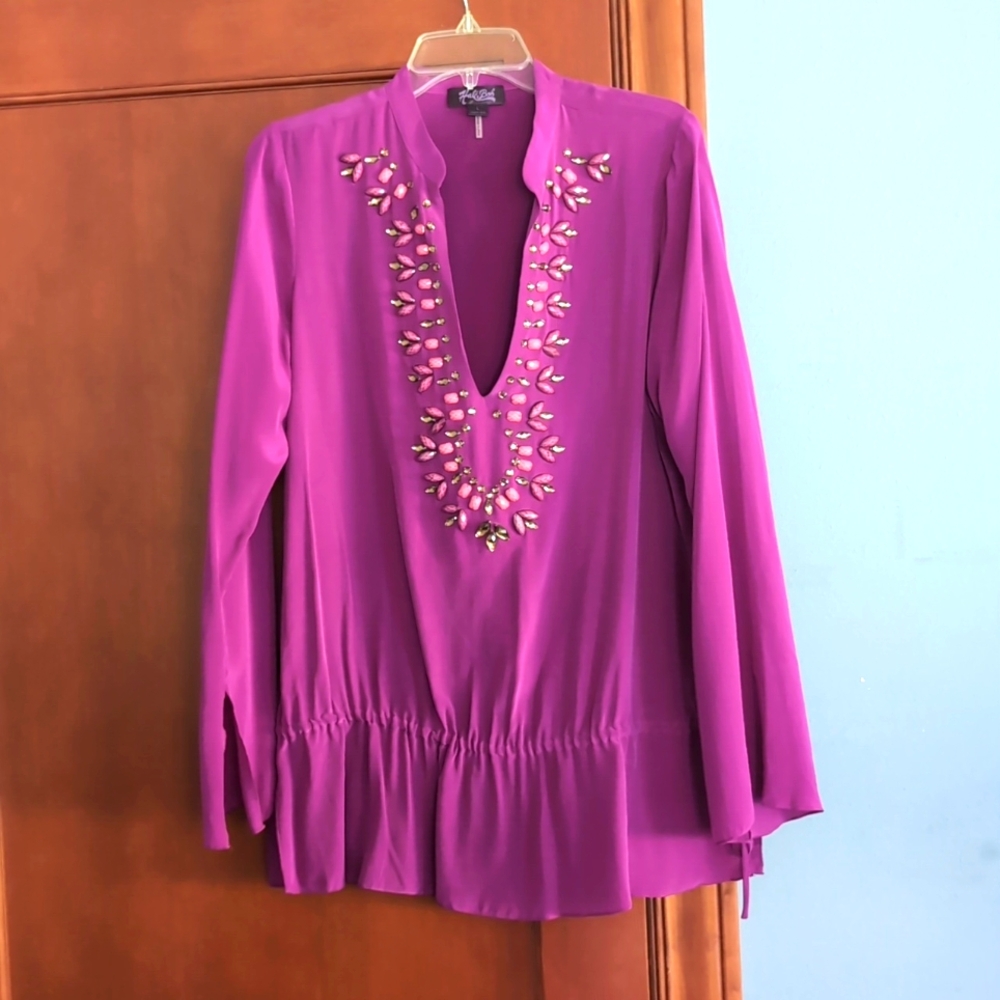 Gorgeous Hale Bob beaded blouse size L.